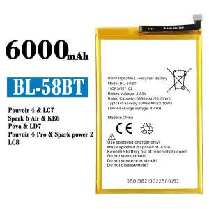 Accu BL-58BT voor Tecno Pouvoir 4 / Pouvoir 4 Pro/ Spark 6 Air / Spark power 2
